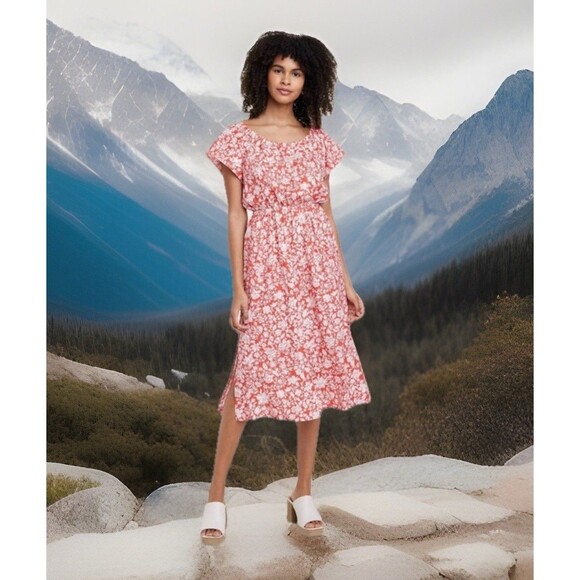 Chic Universal Thread XXL Sundress Womens Small Cut-Out Elastic Waist Red Floral - Picture 1 of 8